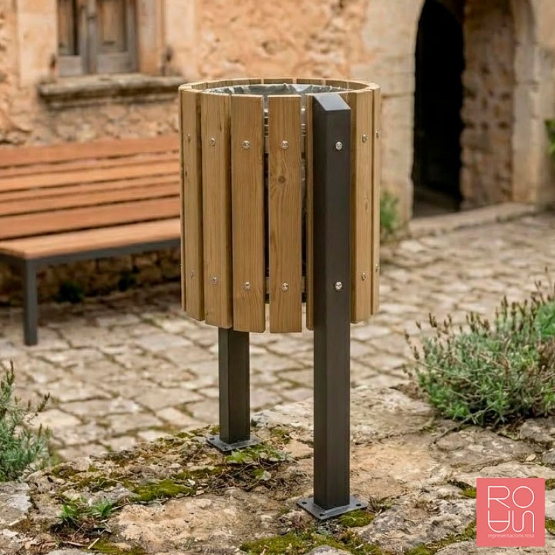 Paperera Golf Mixta 50L | Fusta i Acer per a Exterior